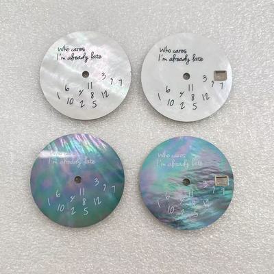 DIY天然贝壳表盘日志英文数字改装表盘字面28.5mm适合装NH35机芯