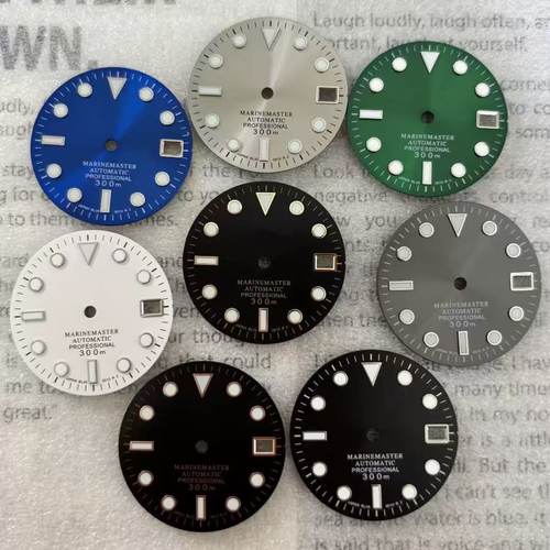 水鬼NH35表盘28.5mm太阳纹绿夜光NH36字面改装手表配件冰蓝夜光