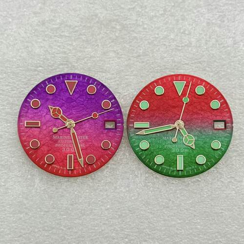 水鬼300冰裂纹-彩钉 NH35/3/3.8把空白表盘 直径28.5mm 发绿夜光