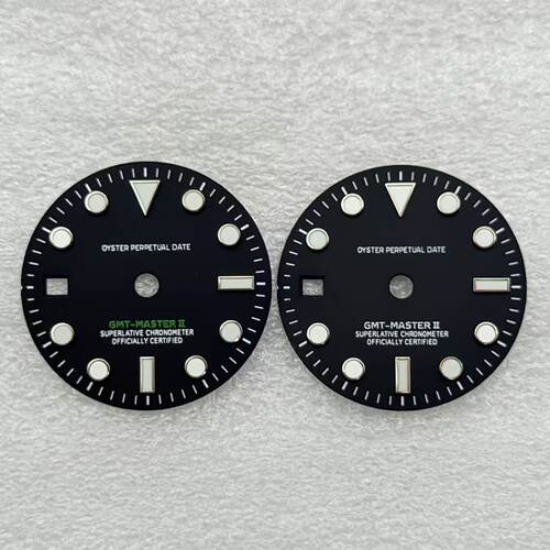 GMT水鬼左把改装表盘字面28.5mm 发绿色夜光 适装国产NH34机芯