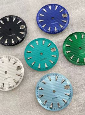 28.5mm新款表盘绿色夜光字面适配NH35机芯条钉刻度手表改装配件