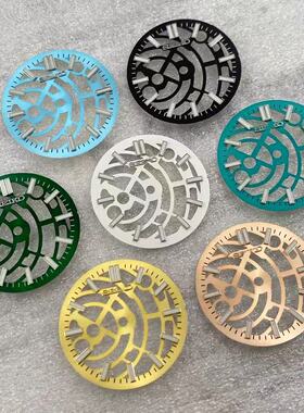 28.5mm镂空表盘改装手表配件绿夜光适装NH70\NH72机芯镂空字面