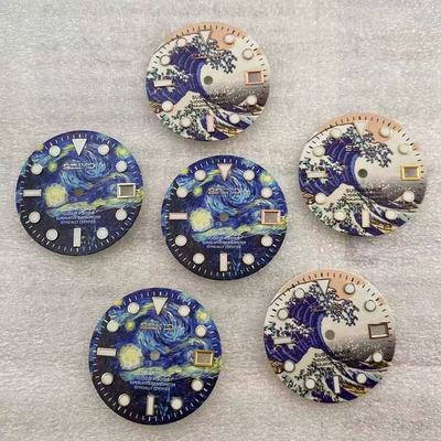 海浪表盘28.5mm改装字面适配NH35/36机芯手表字面全夜光