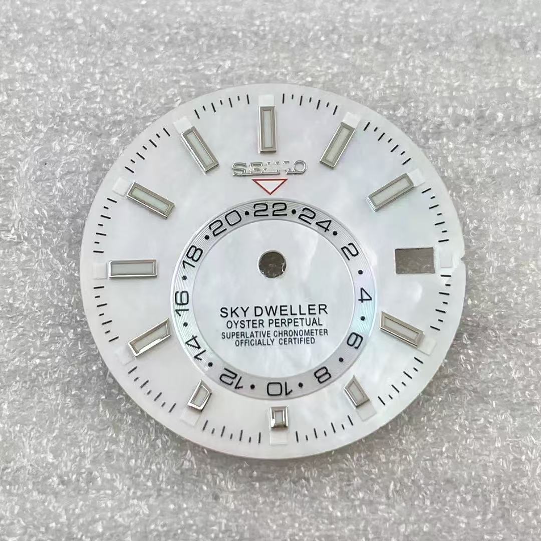 纵航者贝母表盘适装NH35机芯 28.5mm珍珠贝字面发绿色夜光