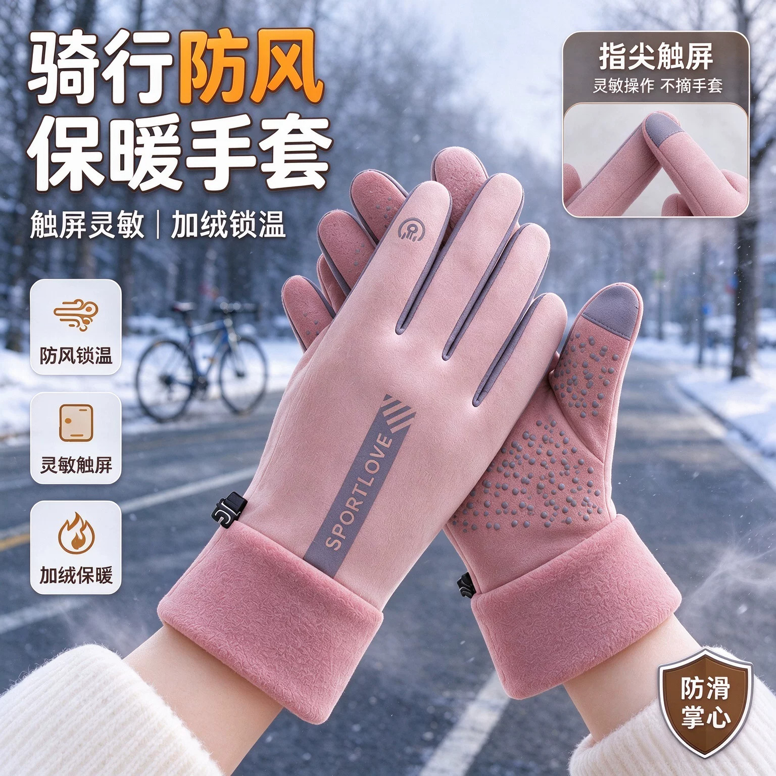 冬季骑行防风防泼水保暖触屏手套