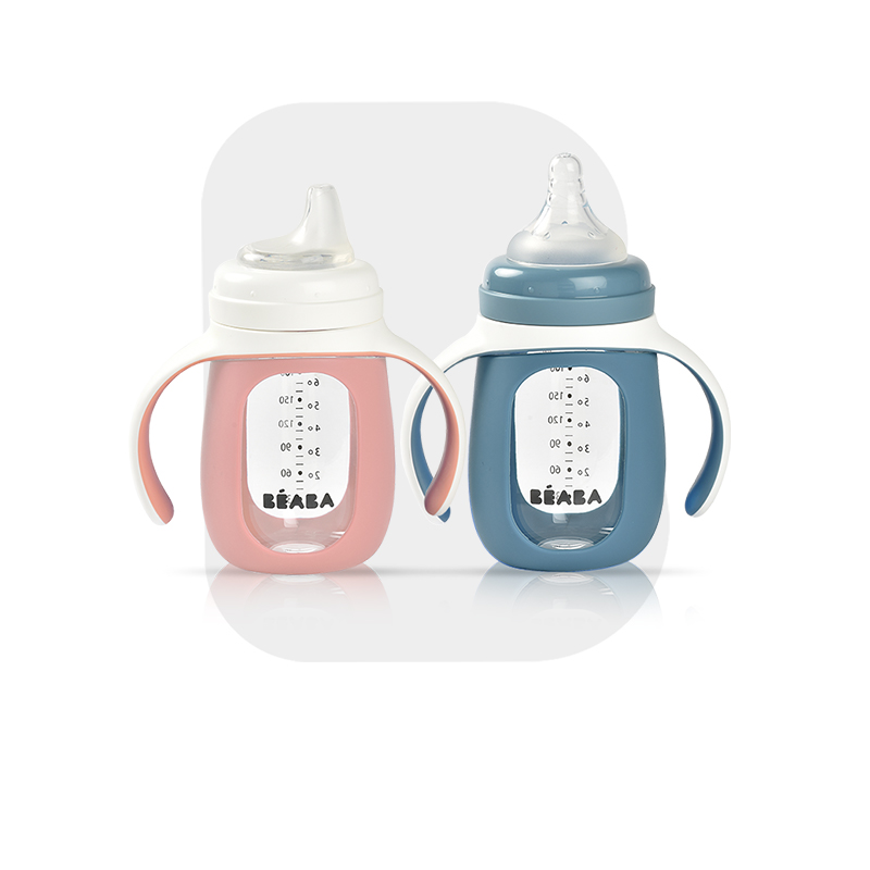 法国beaba婴儿学饮杯宝宝防漏防呛玻璃奶瓶儿童喝水鸭嘴杯带手柄