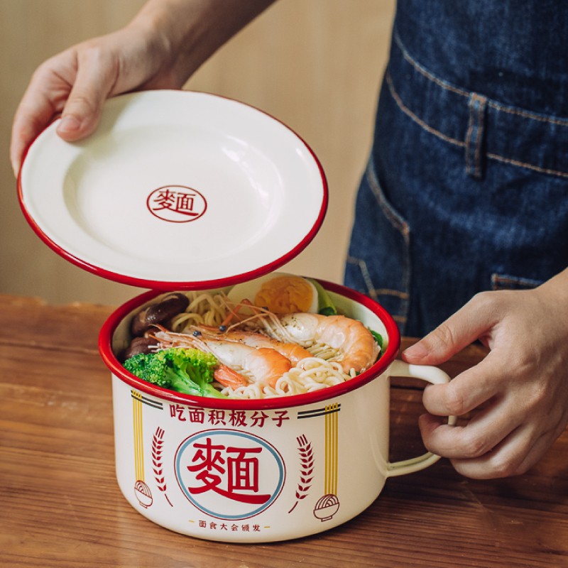 好货树可珐琅字泡面碗带盖搪瓷碗复古创意一人食餐具打饭碗单个大