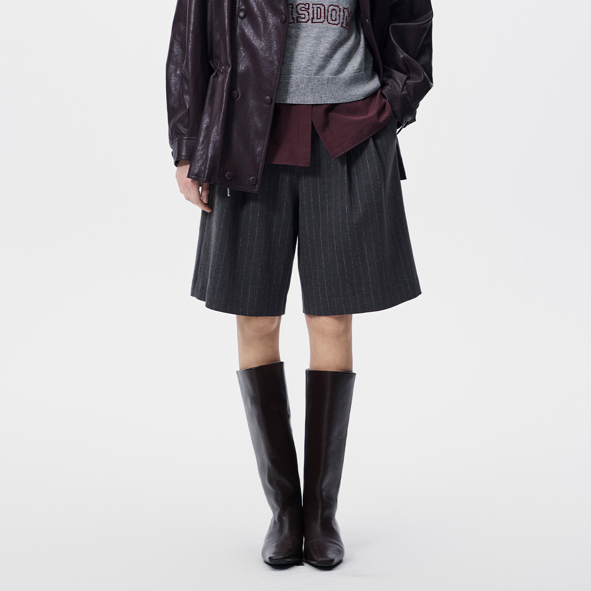 AITU春季高腰显瘦条纹短裤