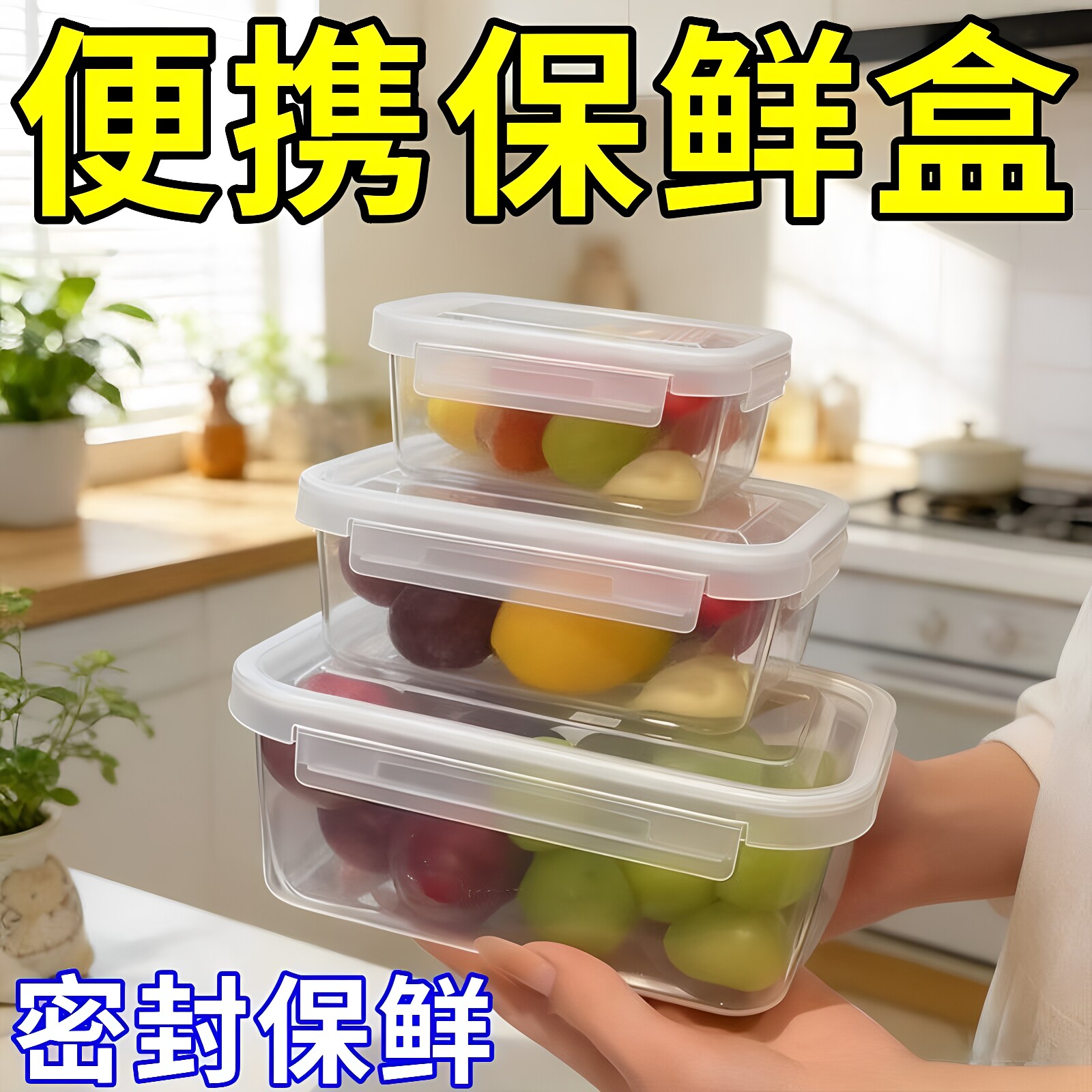 便携式食品级翻盖保鲜盒冰箱水果蔬菜收纳盒冷冻防潮微波炉整理盒