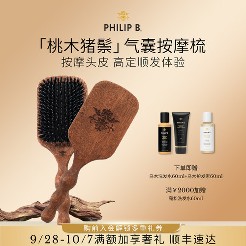 美国PhilipB裴利毕猪鬃美发梳