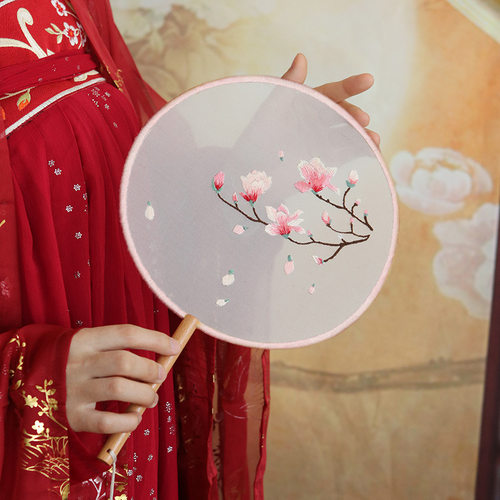 极速暖猫刺绣团扇DIY 古风莲花手工扇子苏绣绣花成人初学材料包端