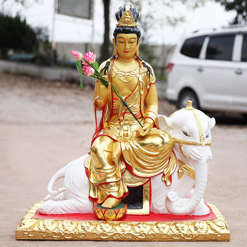 好货寺庙树脂1米1文殊普贤菩萨摆件华严三圣居家供奉文殊普贤佛像