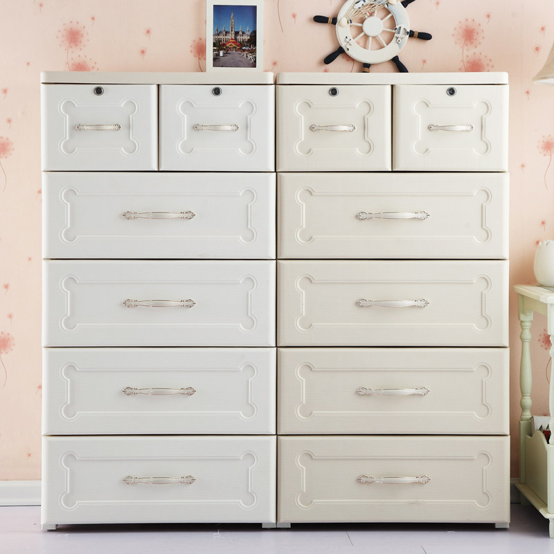 极速福强加大号仿木纹欧式塑料收纳柜储物柜抽屉式宝宝衣柜五斗整