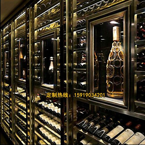 极速不锈钢酒柜定制酒店吧台红酒架商场超市恒温客厅玫瑰金玻璃展