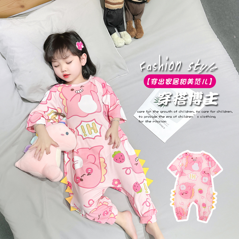 儿童睡衣女孩夏天连体0婴儿夏季薄款睡袋1岁女童空调服衣3宝宝莫