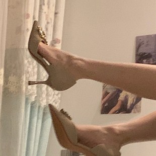 速发不累脚钻色水杏高跟鞋2024新款尖头不口气质百搭浅磨脚单鞋细