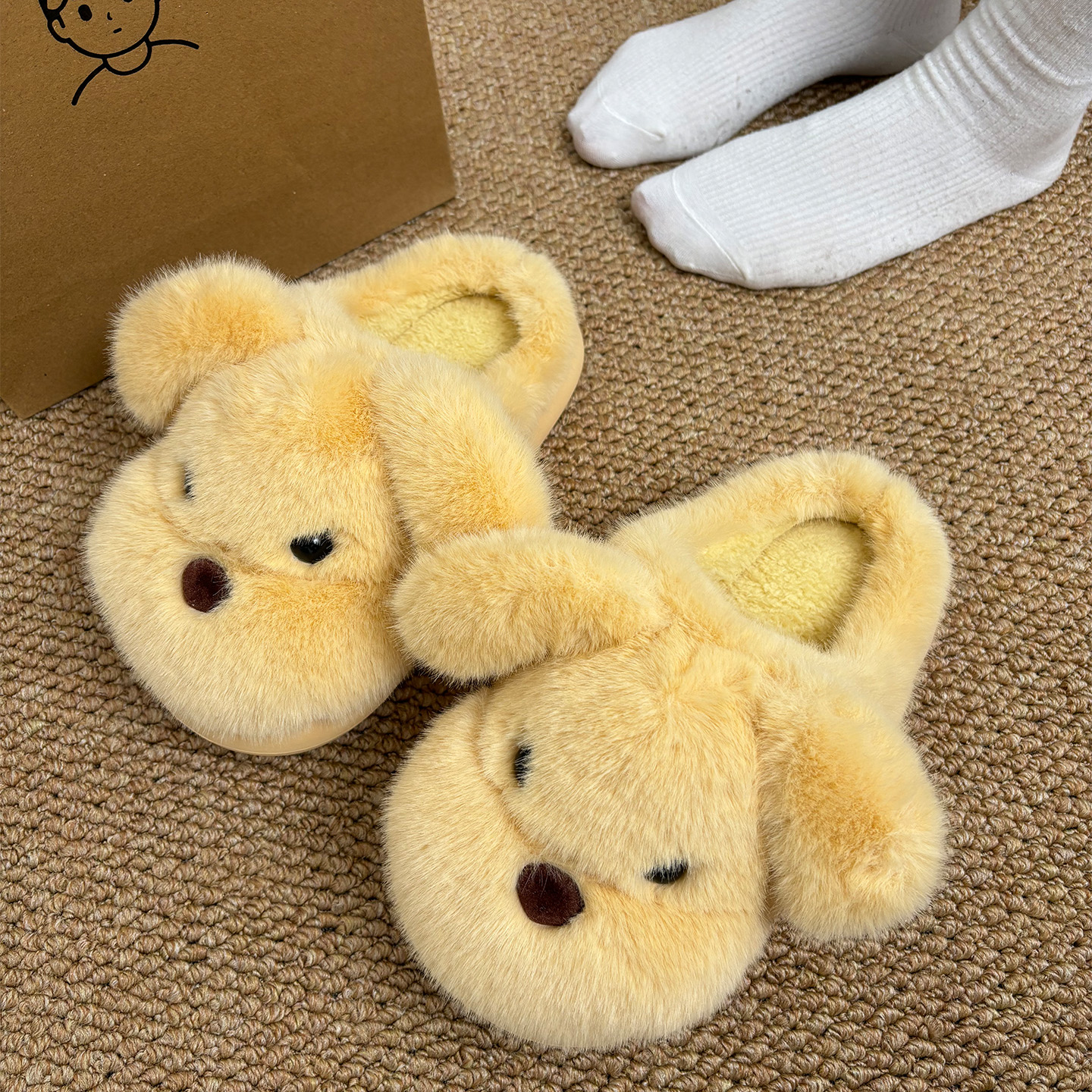 毛茸茸~可爱小狗棉拖鞋女毛绒