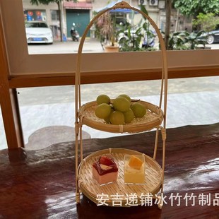 手工竹编手提水果糕点盘家用订婚喜饼甜品摆盘围炉煮Z茶点心托盘
