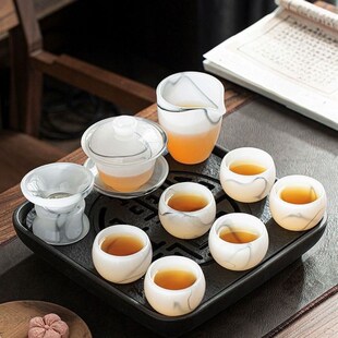 防烫盖碗主人杯公道杯家用L中式 琉璃茶具套装 水墨风功夫茶具整套