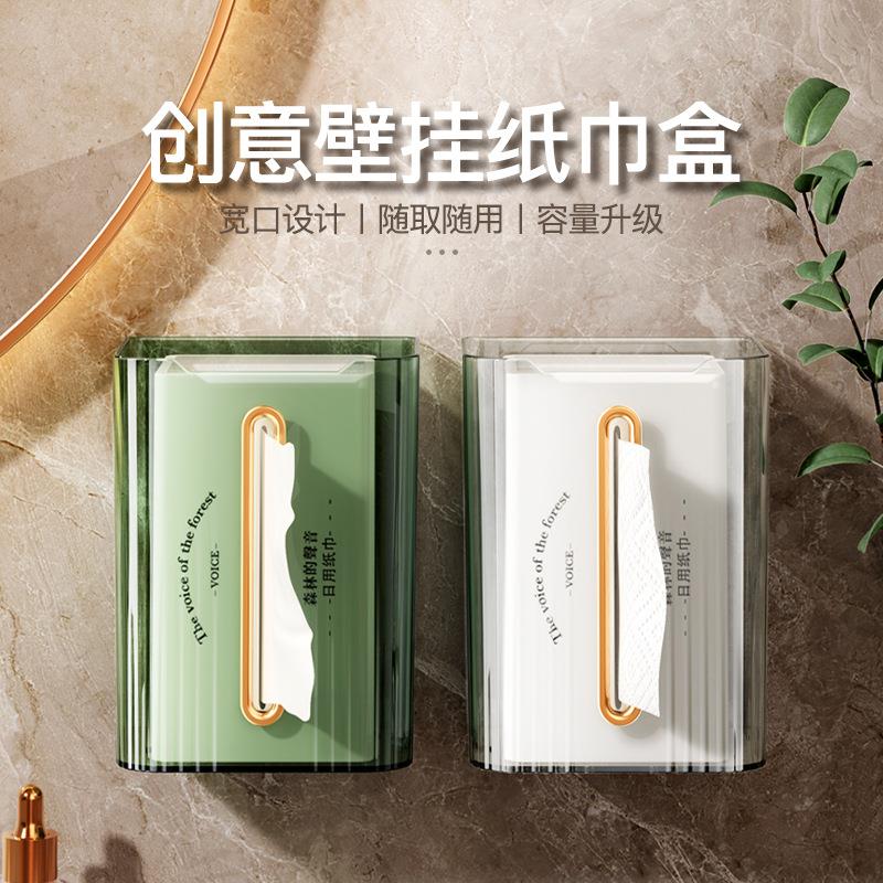 壁挂式纸巾盒免打孔客厅卫生间洗脸巾收纳轻奢透明厨房倒挂抽纸盒