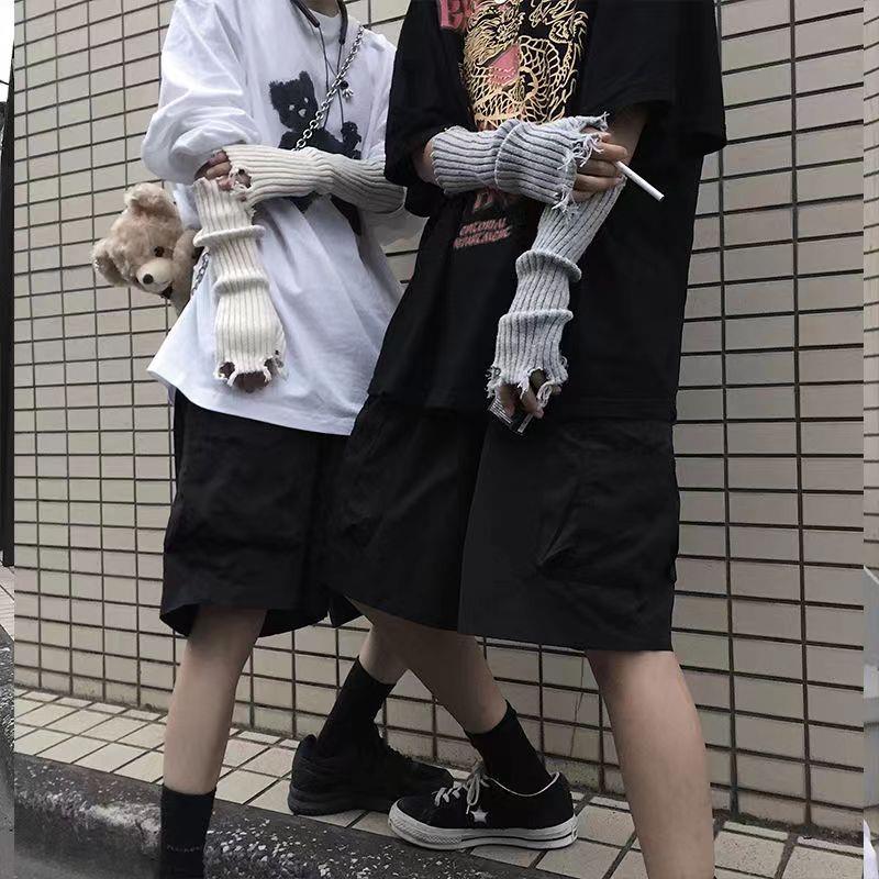 秋冬针织手套辣妹潮流山本暗黑破坏个性甜酷袖套破洞堆堆手臂套