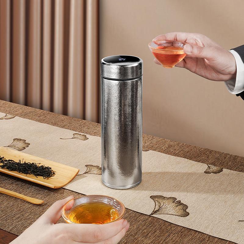 纯钛保温杯智能显温钛杯子商务办公钛合金养生泡茶水杯礼品盒刻字