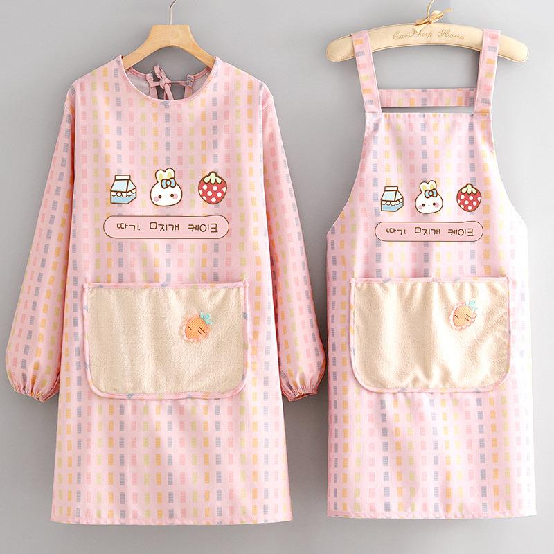 卡通帆布长袖围裙厨房家用小清新耐磨罩衣餐饮专用工作服成人围腰