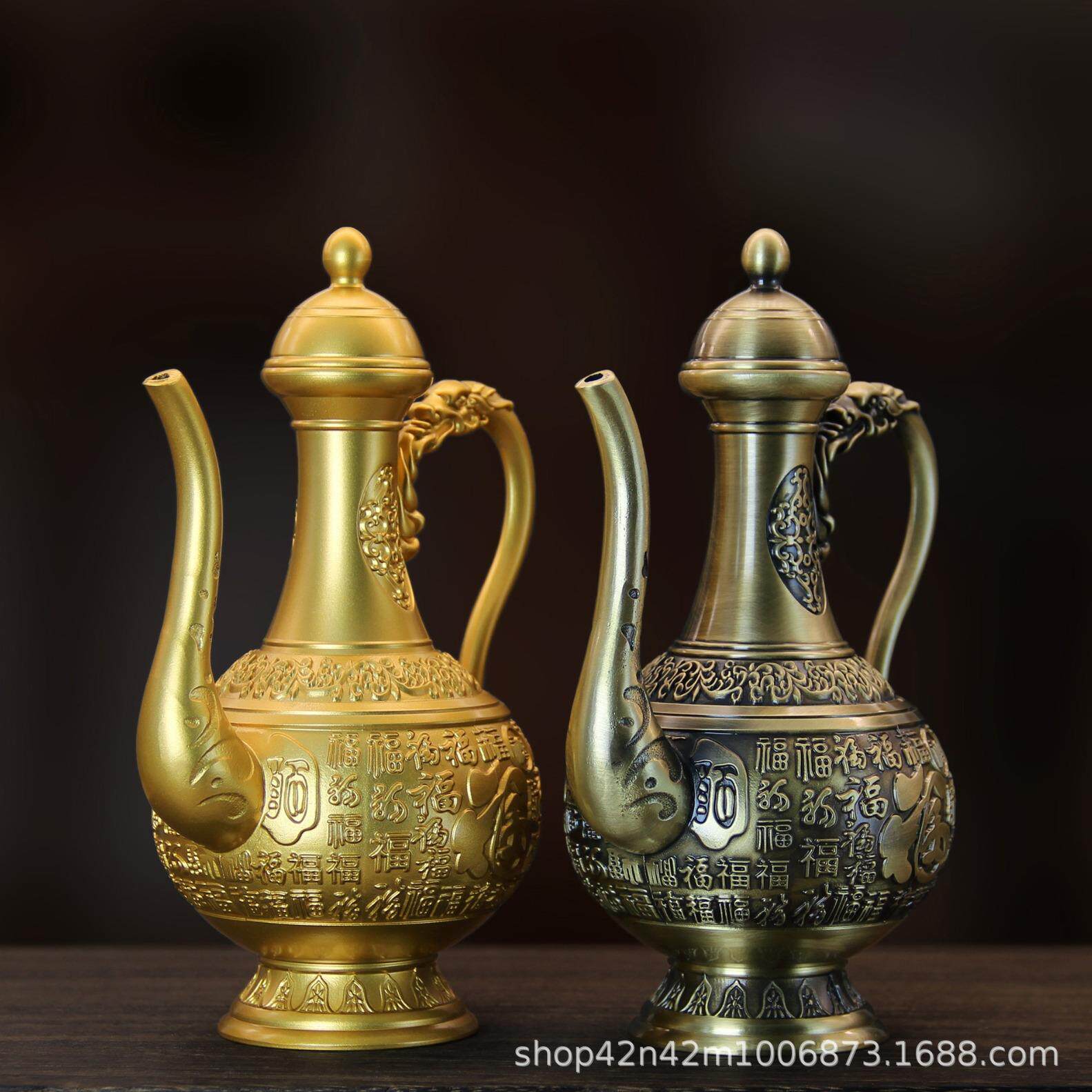 黄铜轻奢高档家居摆件御用百福高酒壶浮雕酒壶工艺品