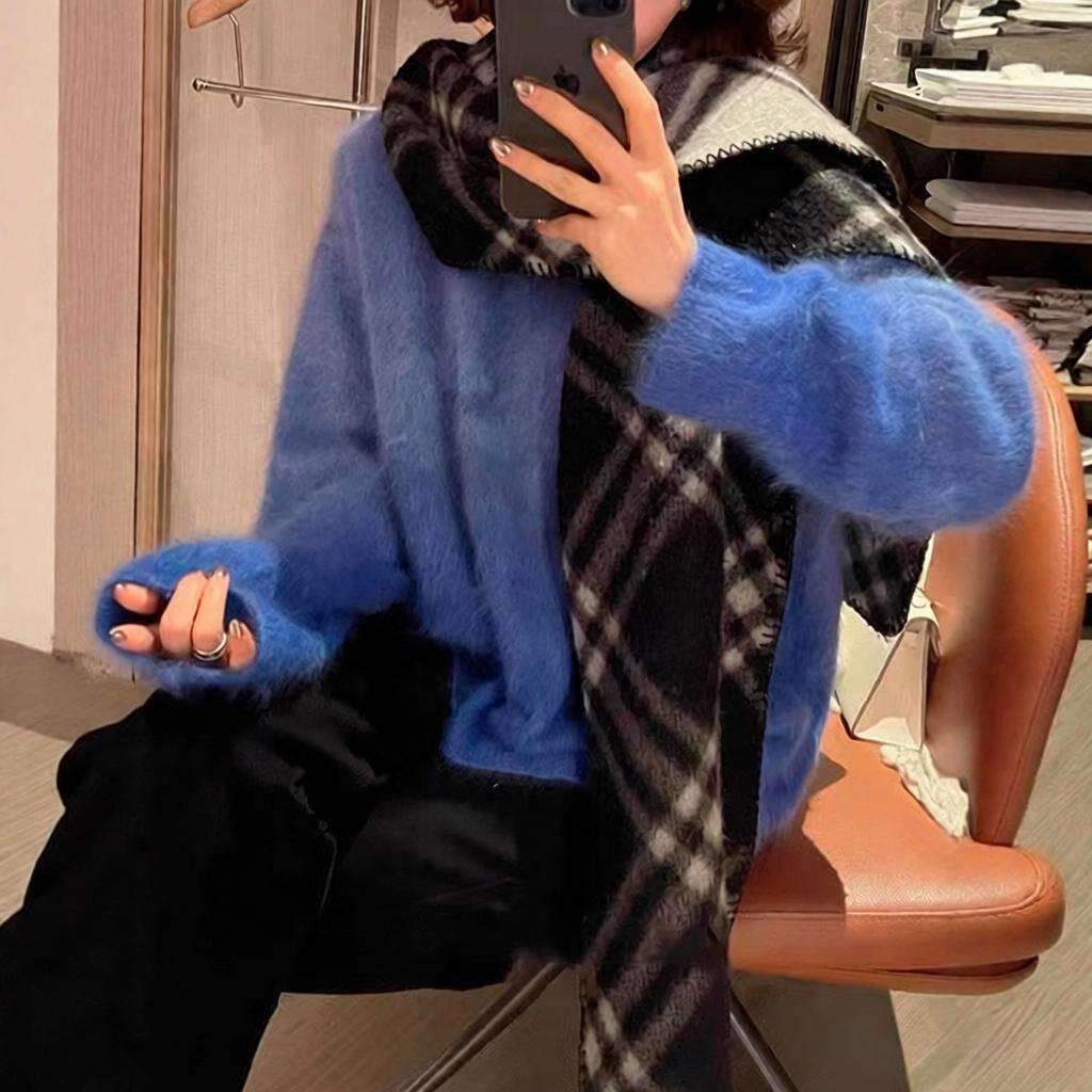美拉德吊染纯羊毛毛衣女秋冬拉绒
