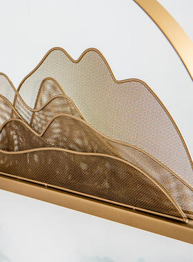 新中式禅意圆形假山屏风摆件客厅电视柜玄关酒店办公桌轻奢装饰品