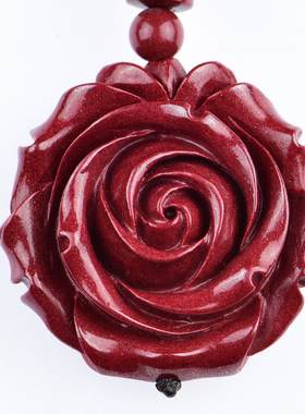 朱砂玫瑰花吊坠项链女本命年 紫金砂花开富贵挂件护身毛衣链挂饰
