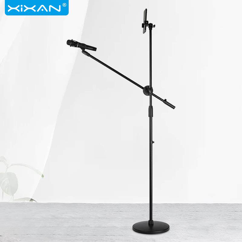 芯鲜s撑h77麦克风架落地式话筒架专多业金属圆盘立式麦架手机直播