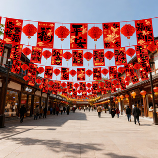 马年新年商场超市氛围装饰彩旗灯笼拉旗2026公司跨年活动场景布置