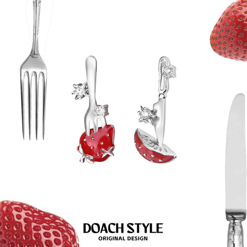 DOACH刀叉草莓耳钉s925银针耳饰
