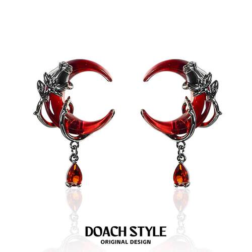 DOACH红色月亮耳环女玫瑰耳钉