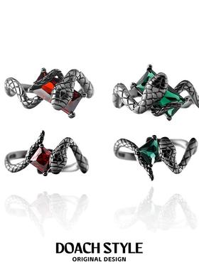 灵蛇缠梦/斯莱特林蛇戒指原创925纯银情侣戒指蛇形小众开口戒礼物