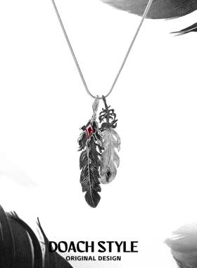 羽毛黑白叠戴项链原创小众设计