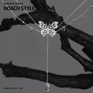 DOACH 原创设计s925纯银蕾丝蝴蝶项链高级感冷淡风甜酷双层锁骨链