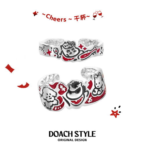 DOACH小猫小马情侣对戒纯银戒指