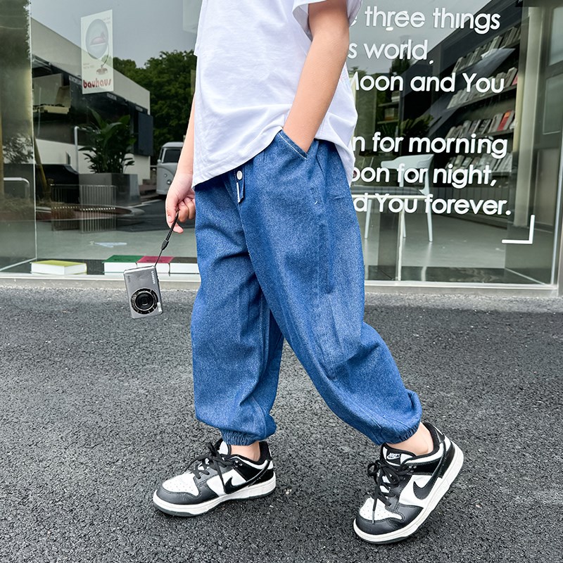 速发儿童裤子男童夏款防蚊裤薄款2025新款宝宝夏装天丝牛仔裤男孩