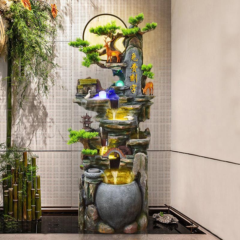 客厅高山流水摆件落地办公室内风车轮循环水假山喷泉景观开 业礼
