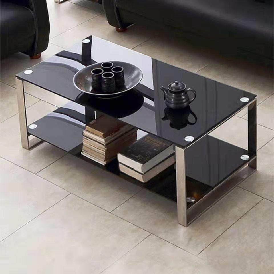 茶几办公室钢化玻璃简约现代家用客厅方形小户型黑色简易短茶几