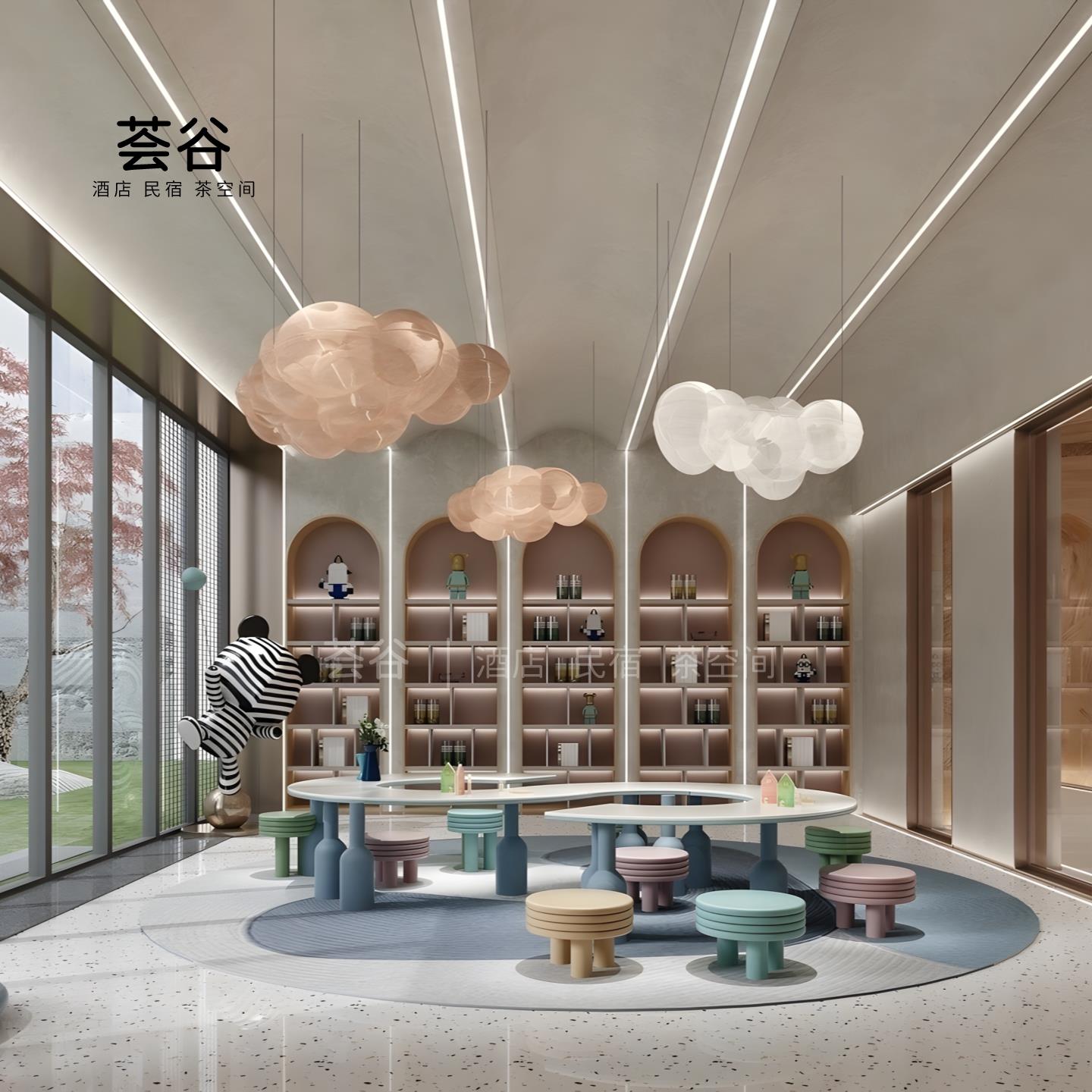 现代架空层娱乐区儿童桌椅组合样品屋展示中心部游乐园创意手工绘