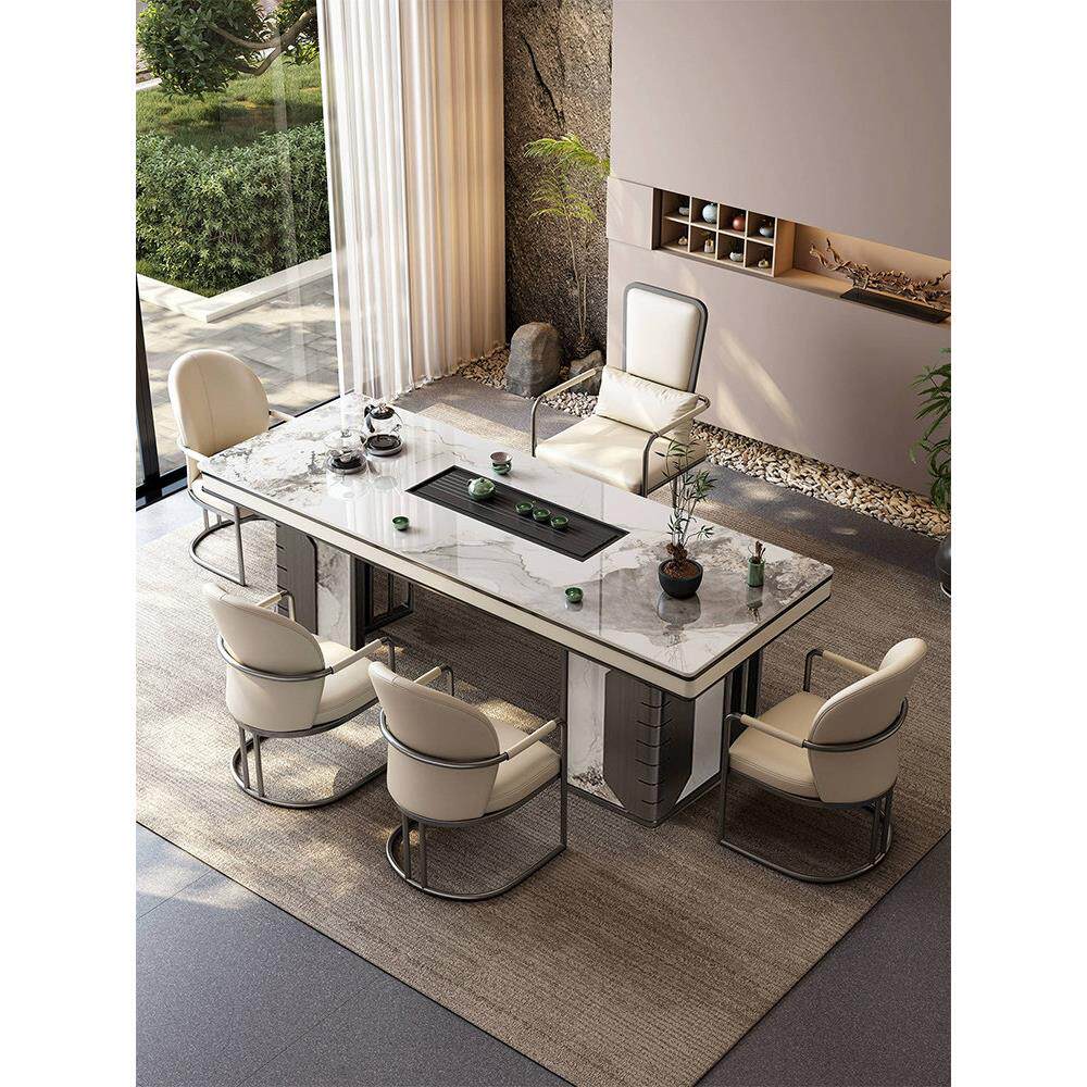 轻奢岩板茶桌椅组合现代简约家用阳台高级感茶几办公室泡茶桌一体