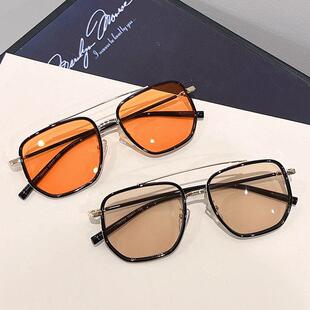 茶色墨镜男款大脸配近视度数2022年新款橘橙色太阳镜女ins高级感