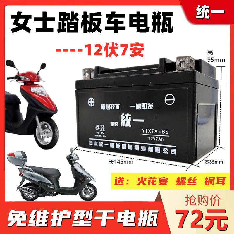 踏板女士摩托车HJ125/150钱江擎豹统一免维护蓄电池12V7A干电瓶