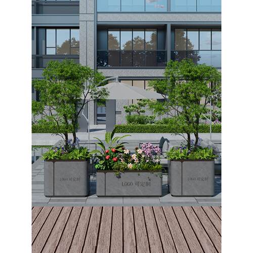 彷大理石纹户外不锈钢花箱售楼部广场商业街花坛成品铁艺组合花槽