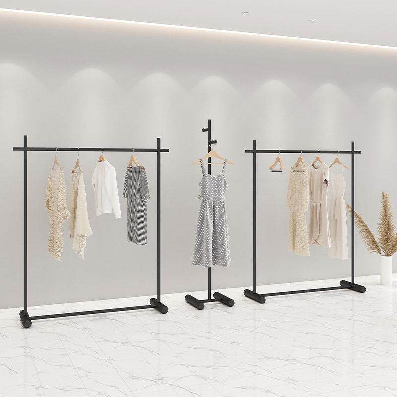 黑色服装店展示架陈列落地式挂衣架男女装中岛货架铁艺正挂服装店