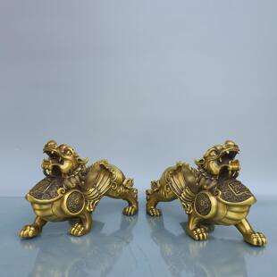 纯铜貔貅摆件家居客厅玄关招财纳福元宝貔貅门店四方纳财黄铜貔貅