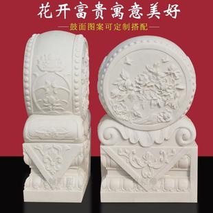 汉白玉石雕门墩抱鼓石一对别墅庭院镇宅门口摆件家用貔貅麒麟石鼓